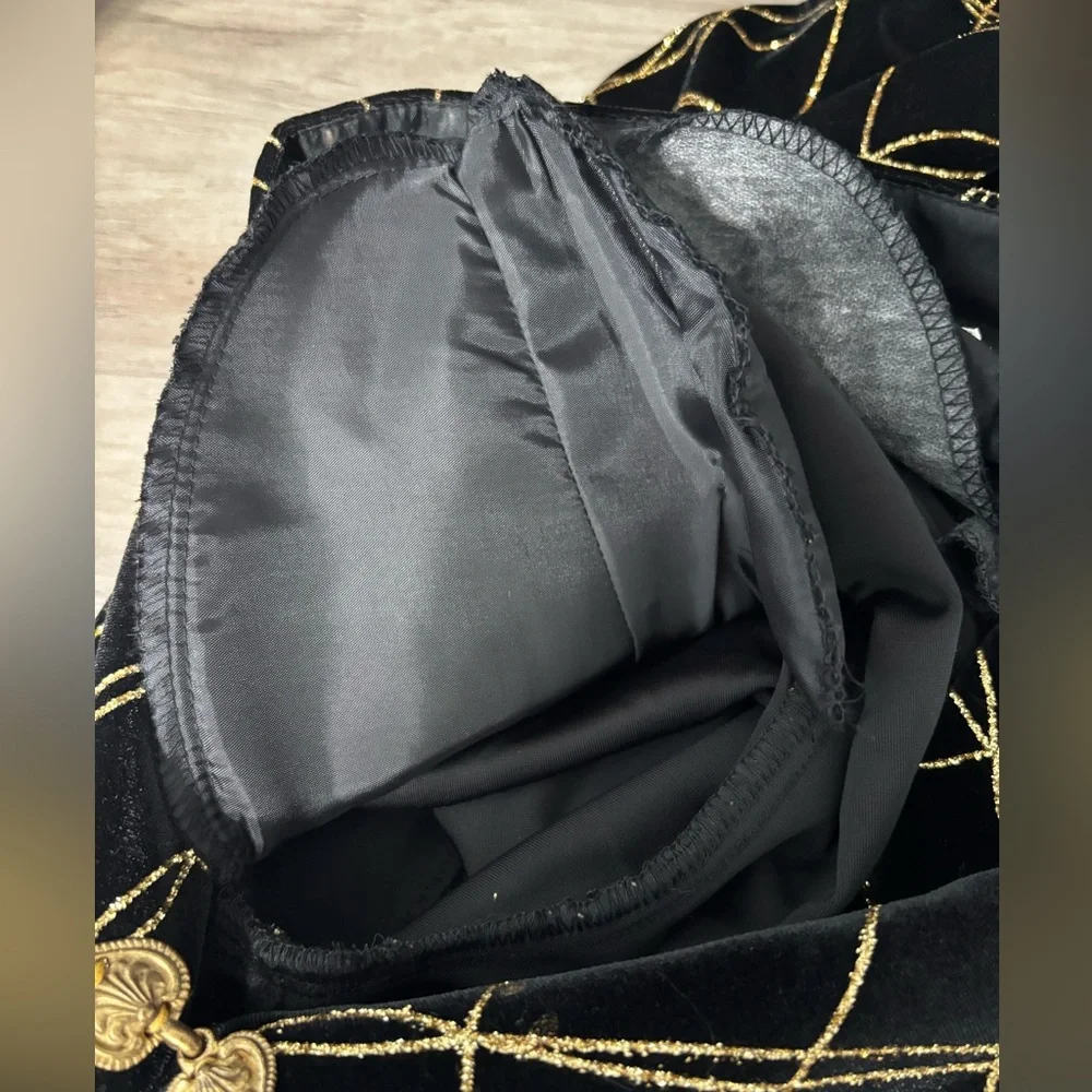JBS Blazer Jacket 14 Black Velvet Gold Accents Evening Wear NYE Holiday Party